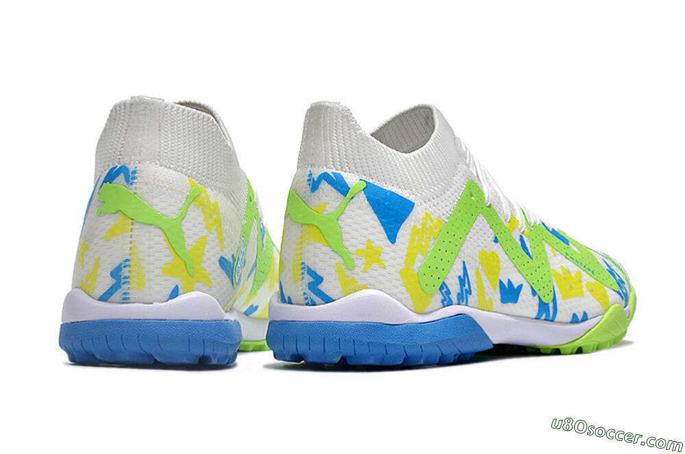 Puma Future Ultimate TF Artificial Turf Soccer Shoes - White/Blue/Yellow/Green 6