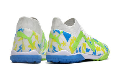 Puma Future Ultimate TF Artificial Turf Soccer Shoes - White/Blue/Yellow/Green