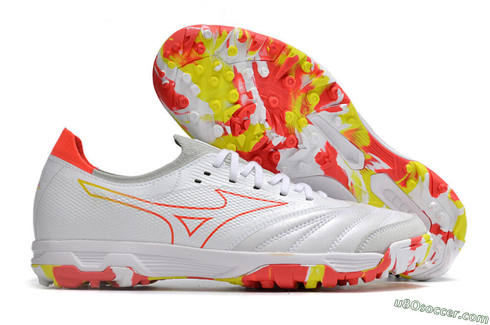 Mizuno Morelia Neo TF Artificial Turf Soccer Shoes - White/Red/Yellow 1