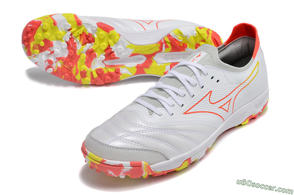 Mizuno Morelia Neo TF Artificial Turf Soccer Shoes - White/Red/Yellow 3