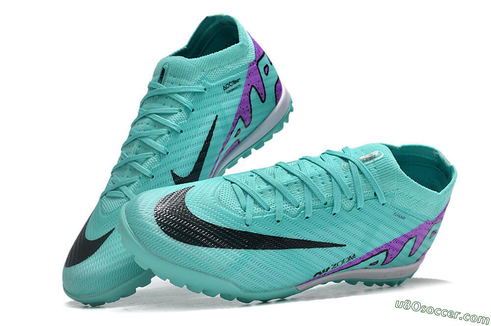 Nike Air Zoom Mercurial Vapor 15 Elite TF Artificial Turf Soccer Shoes - Turquoise/Black/White/Purple 6