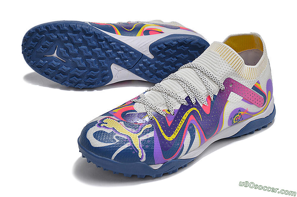 Puma Future X Powercat Tokyo Match TF Artificial Turf Soccer Shoes - White/Purple/Blue/Yellow 3