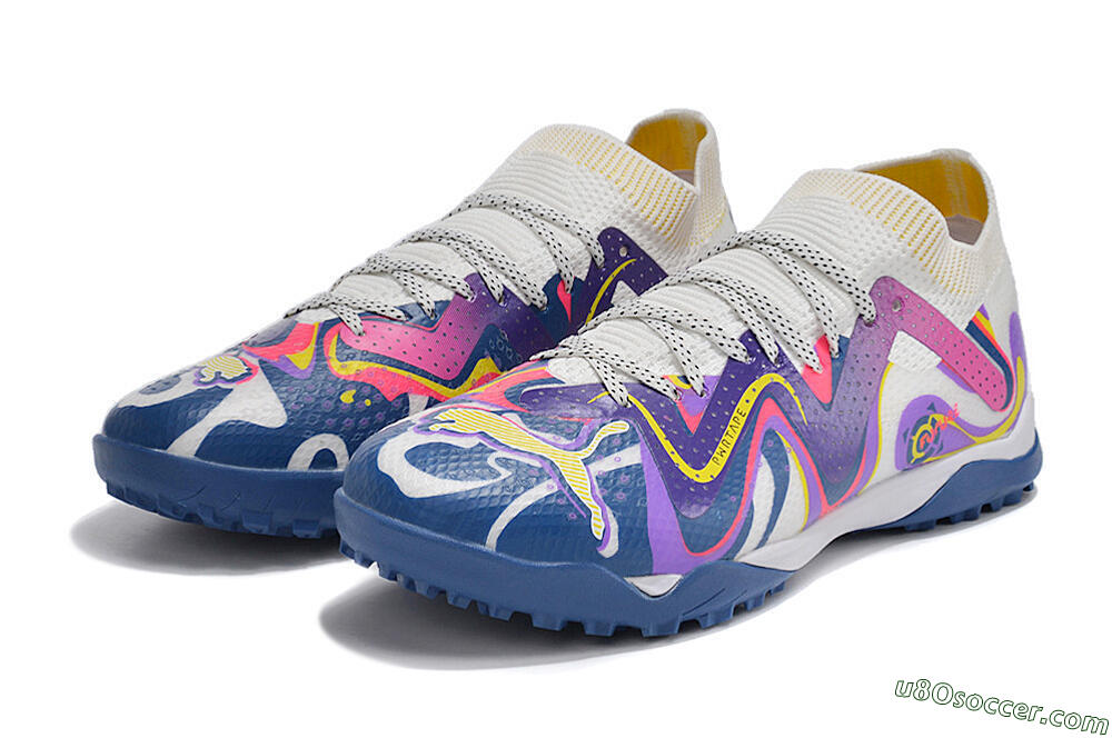 Puma Future X Powercat Tokyo Match TF Artificial Turf Soccer Shoes - White/Purple/Blue/Yellow 5