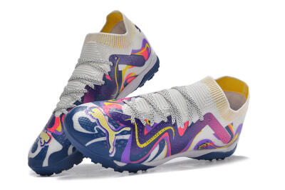 Puma Future X Powercat Tokyo Match TF Artificial Turf Soccer Shoes - White/Purple/Blue/Yellow