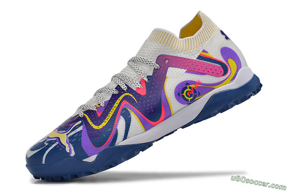 Puma Future X Powercat Tokyo Match TF Artificial Turf Soccer Shoes - White/Purple/Blue/Yellow 8