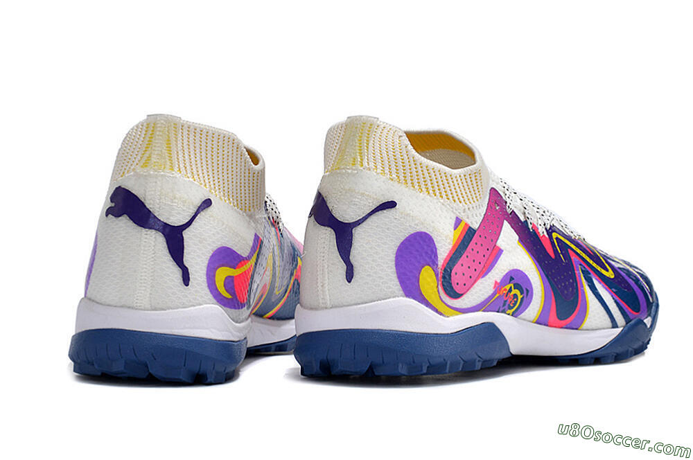 Puma Future X Powercat Tokyo Match TF Artificial Turf Soccer Shoes - White/Purple/Blue/Yellow 9