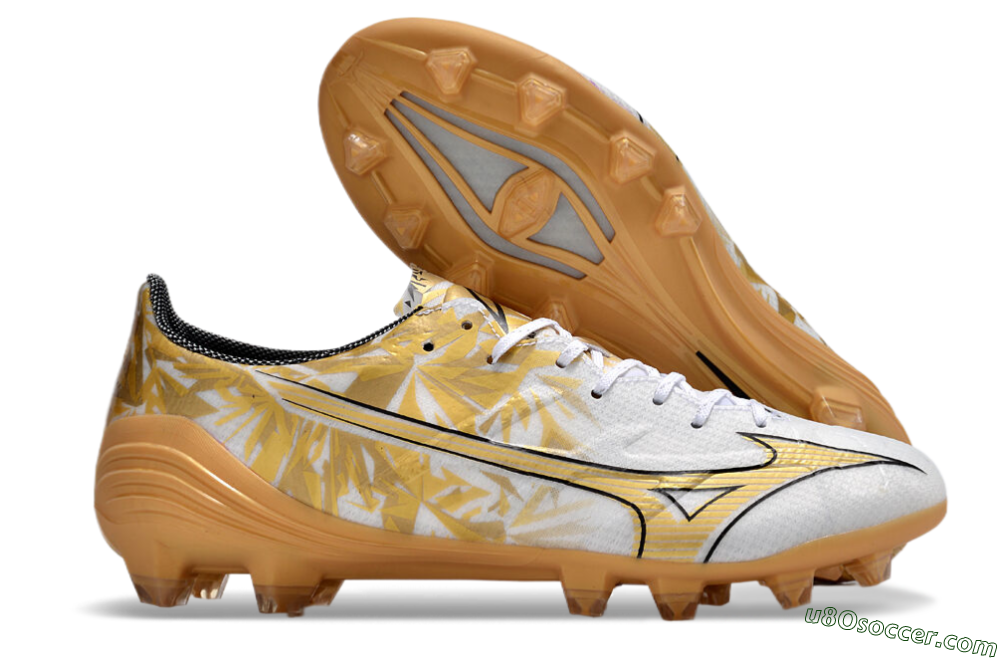 Mizuno Morelia Alpha Made in Japan FG Firm Ground Soccer Cleats - White/Gold/Black 1