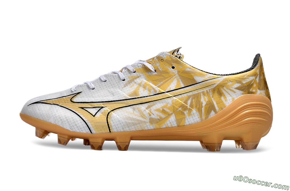 Mizuno Morelia Alpha Made in Japan FG Firm Ground Soccer Cleats - White/Gold/Black 2