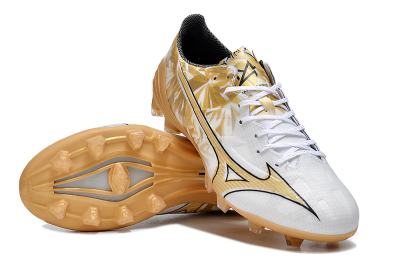 Mizuno Morelia Alpha Made in Japan FG Firm Ground Soccer Cleats - White/Gold/Black