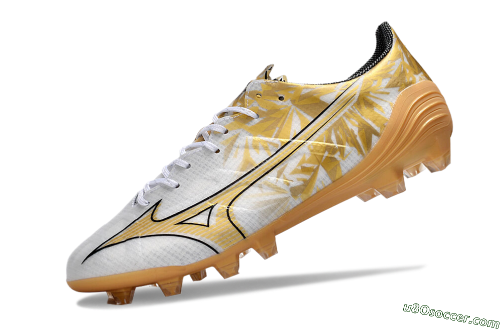 Mizuno Morelia Alpha Made in Japan FG Firm Ground Soccer Cleats - White/Gold/Black 5