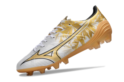 Mizuno Morelia Alpha Made in Japan FG Firm Ground Soccer Cleats - White/Gold/Black