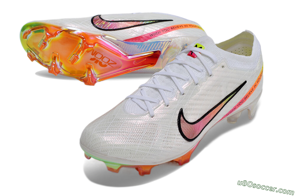 Nike Air Zoom Mercurial Vapor 15 Elite FG Firm Ground Soccer Cleats - White/Pink/Black/Yellow/Gold 3