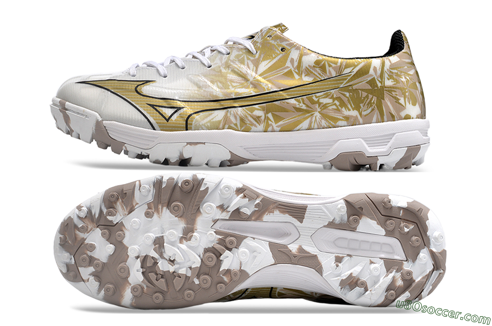 Mizuno Morelia Alpha Made in Japan TF Artificial Turf Soccer Shoes - White/Black/Gold 0