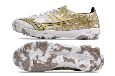 Mizuno Morelia Alpha Made in Japan TF Artificial Turf Soccer Shoes - White/Black/Gold