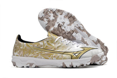 Mizuno Morelia Alpha Made in Japan TF Artificial Turf Soccer Shoes - White/Black/Gold
