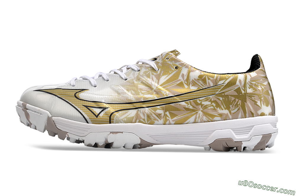 Mizuno Morelia Alpha Made in Japan TF Artificial Turf Soccer Shoes - White/Black/Gold 2