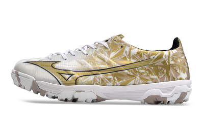 Mizuno Morelia Alpha Made in Japan TF Artificial Turf Soccer Shoes - White/Black/Gold