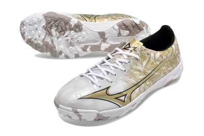 Mizuno Morelia Alpha Made in Japan TF Artificial Turf Soccer Shoes - White/Black/Gold