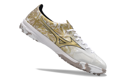 Mizuno Morelia Alpha Made in Japan TF Artificial Turf Soccer Shoes - White/Black/Gold