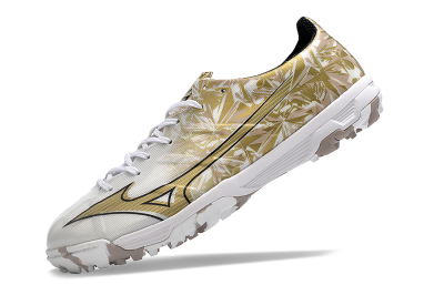 Mizuno Morelia Alpha Made in Japan TF Artificial Turf Soccer Shoes - White/Black/Gold