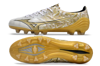 Mizuno Morelia Alpha Made in Japan FG Firm Ground Soccer Cleats - White/Black/Gold