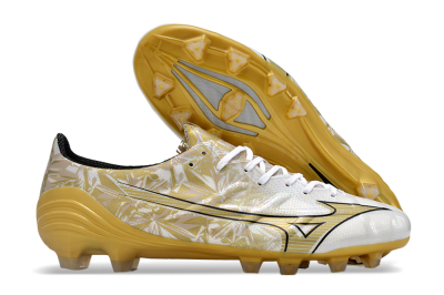 Mizuno Morelia Alpha Made in Japan FG Firm Ground Soccer Cleats - White/Black/Gold
