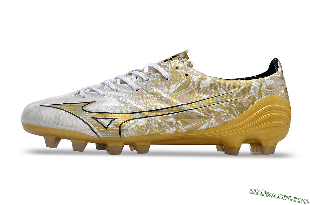 Mizuno Morelia Alpha Made in Japan FG Firm Ground Soccer Cleats - White/Black/Gold 2