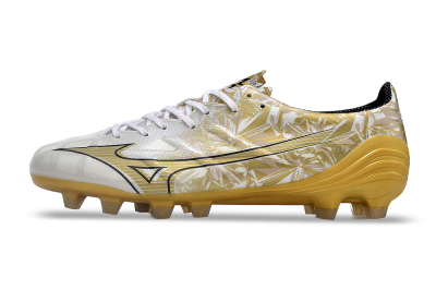 Mizuno Morelia Alpha Made in Japan FG Firm Ground Soccer Cleats - White/Black/Gold
