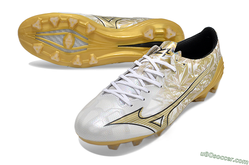 Mizuno Morelia Alpha Made in Japan FG Firm Ground Soccer Cleats - White/Black/Gold 3