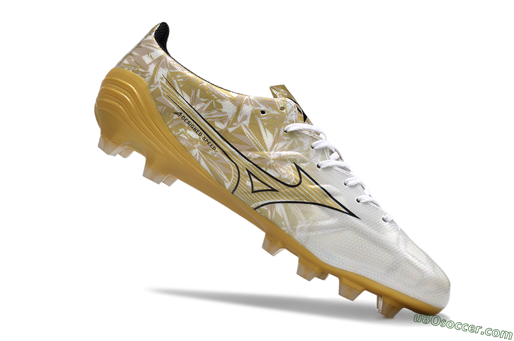 Mizuno Morelia Alpha Made in Japan FG Firm Ground Soccer Cleats - White/Black/Gold 4