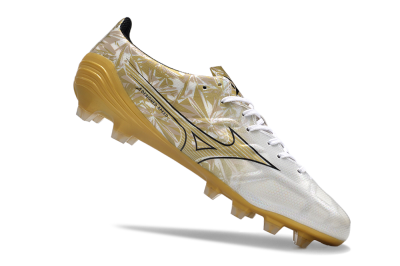 Mizuno Morelia Alpha Made in Japan FG Firm Ground Soccer Cleats - White/Black/Gold