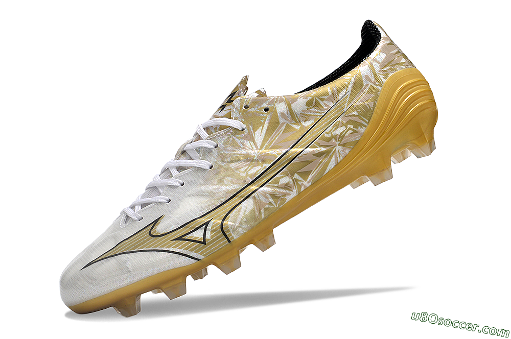 Mizuno Morelia Alpha Made in Japan FG Firm Ground Soccer Cleats - White/Black/Gold 5