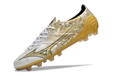 Mizuno Morelia Alpha Made in Japan FG Firm Ground Soccer Cleats - White/Black/Gold