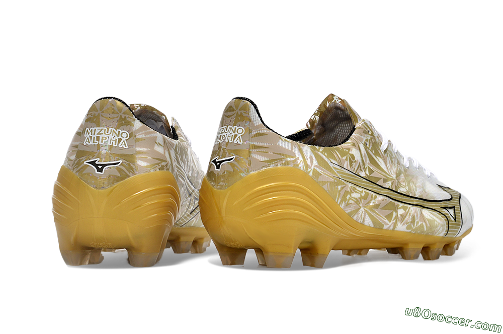 Mizuno Morelia Alpha Made in Japan FG Firm Ground Soccer Cleats - White/Black/Gold 6