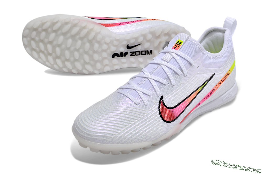 Nike Air Zoom Mercurial Vapor 15 Pro TF Artificial Turf Soccer Shoes - White/Pink/Black/Yellow 3