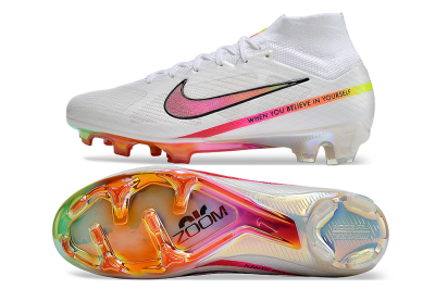 Nike Air Zoom Mercurial Superfly 9 Elite FG Firm Ground Soccer Cleats - White/Pink/Black/Yellow/Gold