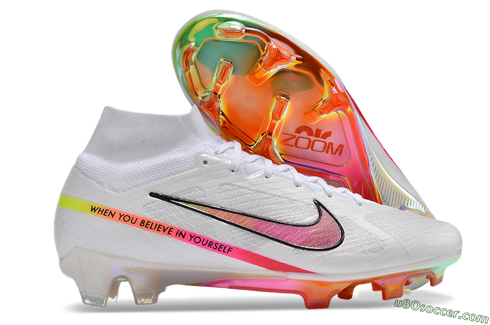 Nike Air Zoom Mercurial Superfly 9 Elite FG Firm Ground Soccer Cleats - White/Pink/Black/Yellow/Gold 1