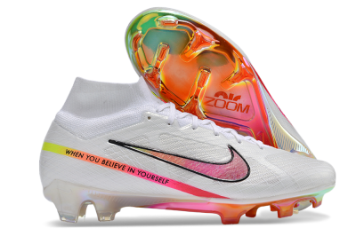 Nike Air Zoom Mercurial Superfly 9 Elite FG Firm Ground Soccer Cleats - White/Pink/Black/Yellow/Gold