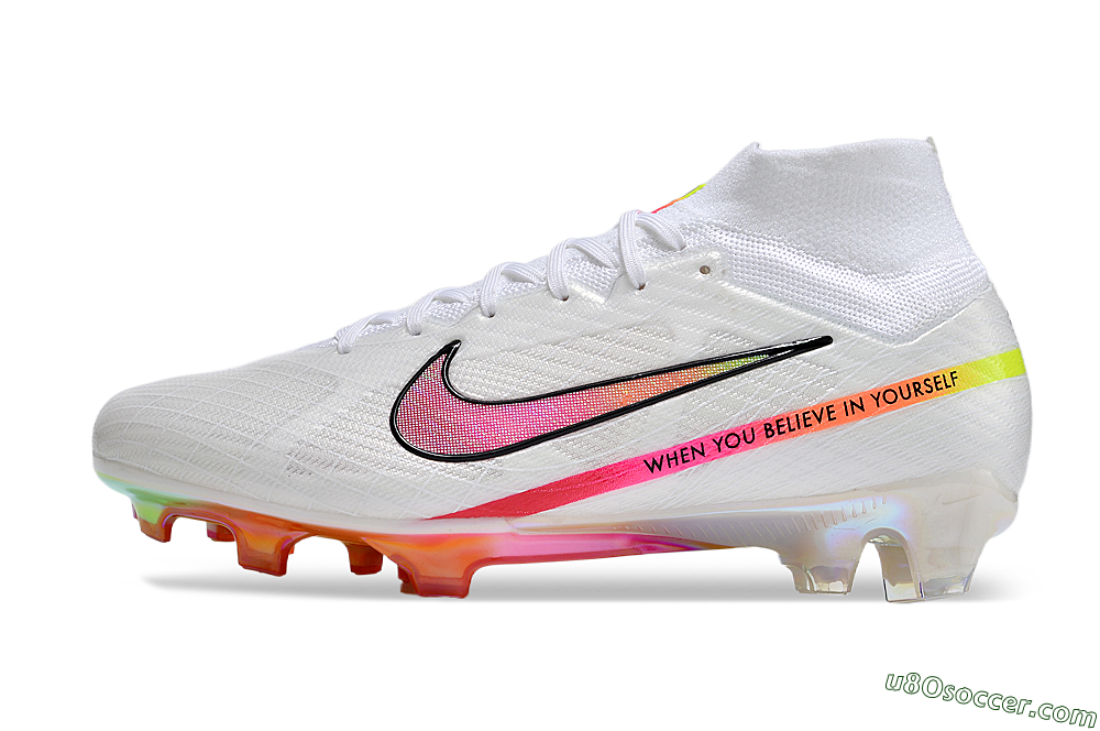 Nike Air Zoom Mercurial Superfly 9 Elite FG Firm Ground Soccer Cleats - White/Pink/Black/Yellow/Gold 2