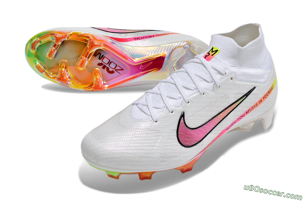Nike Air Zoom Mercurial Superfly 9 Elite FG Firm Ground Soccer Cleats - White/Pink/Black/Yellow/Gold 3