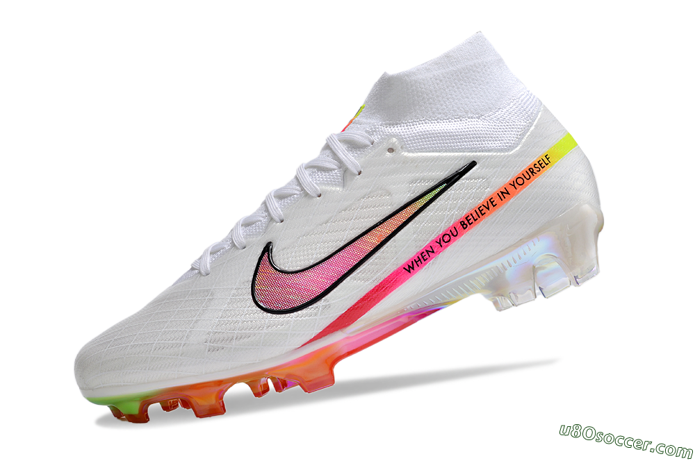 Nike Air Zoom Mercurial Superfly 9 Elite FG Firm Ground Soccer Cleats - White/Pink/Black/Yellow/Gold 5