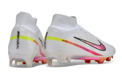Nike Air Zoom Mercurial Superfly 9 Elite FG Firm Ground Soccer Cleats - White/Pink/Black/Yellow/Gold