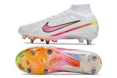 Nike Air Zoom Mercurial Superfly 9 Elite SG Soft Ground Soccer Cleats - White/Pink/Black/Yellow/Gold