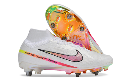 Nike Air Zoom Mercurial Superfly 9 Elite SG Soft Ground Soccer Cleats - White/Pink/Black/Yellow/Gold