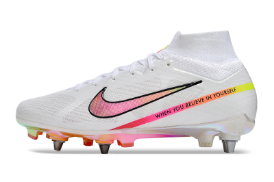 Nike Air Zoom Mercurial Superfly 9 Elite SG Soft Ground Soccer Cleats - White/Pink/Black/Yellow/Gold
