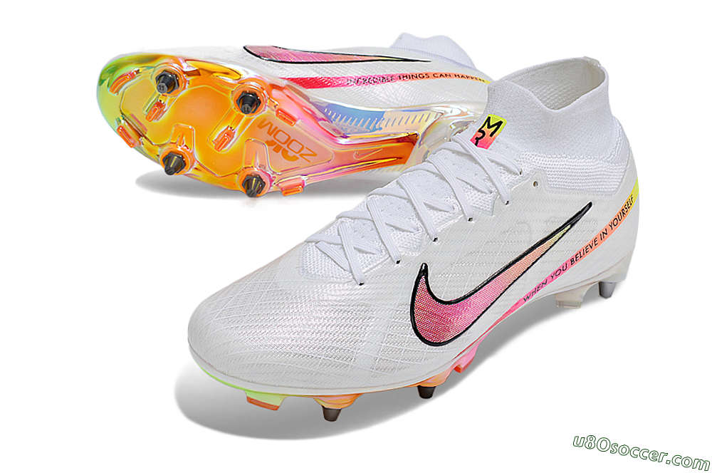 Nike Air Zoom Mercurial Superfly 9 Elite SG Soft Ground Soccer Cleats - White/Pink/Black/Yellow/Gold 3