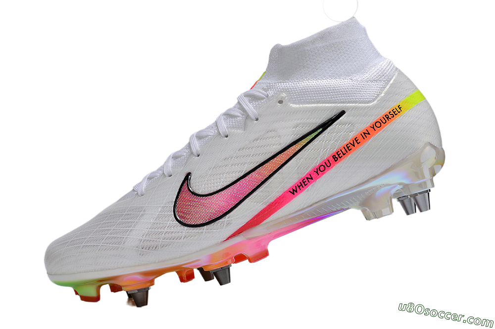 Nike Air Zoom Mercurial Superfly 9 Elite SG Soft Ground Soccer Cleats - White/Pink/Black/Yellow/Gold 5