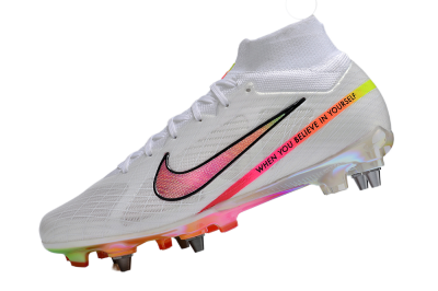 Nike Air Zoom Mercurial Superfly 9 Elite SG Soft Ground Soccer Cleats - White/Pink/Black/Yellow/Gold