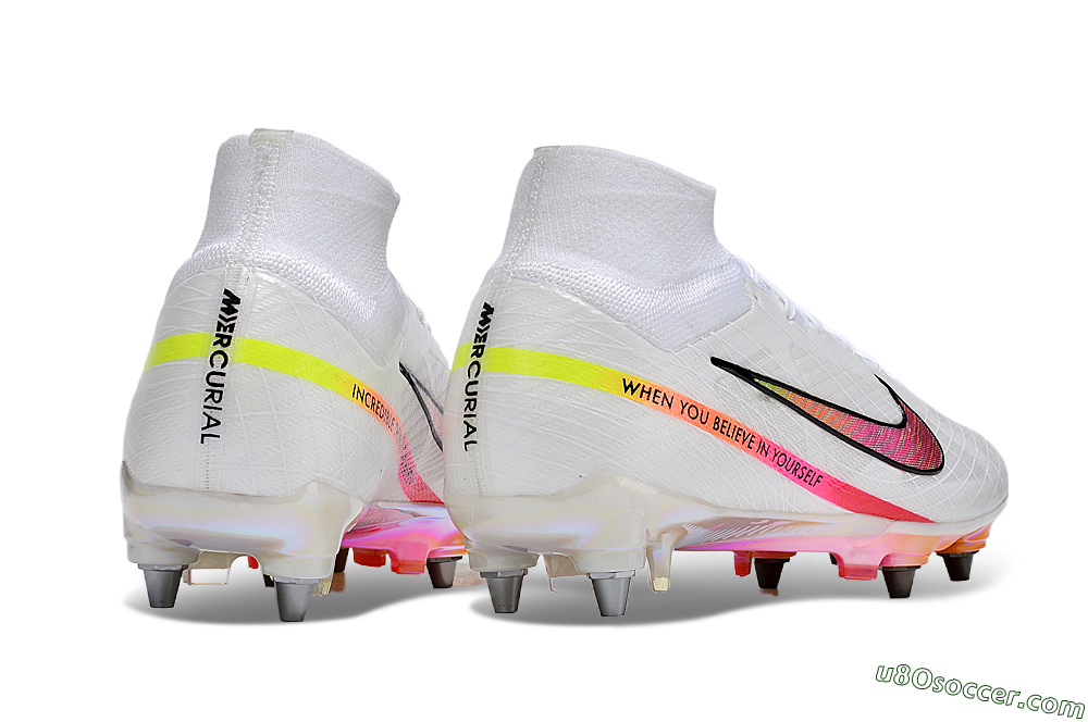 Nike Air Zoom Mercurial Superfly 9 Elite SG Soft Ground Soccer Cleats - White/Pink/Black/Yellow/Gold 6