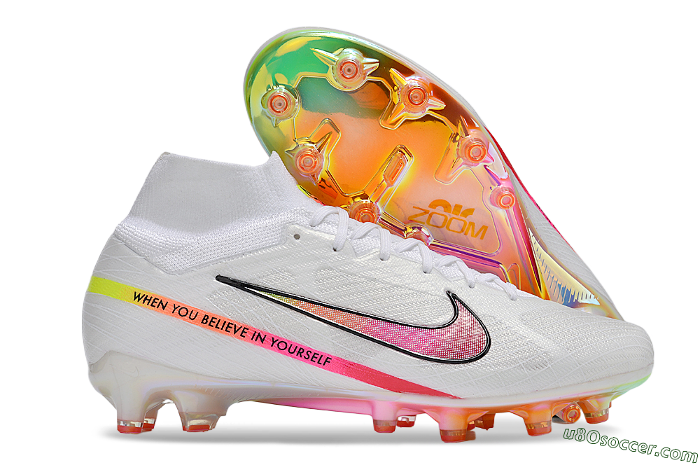 Nike Air Zoom Mercurial Superfly 9 Elite AG Artificial Grass Soccer Cleats - White/Pink/Black/Yellow/Gold 1